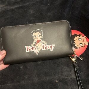 Betty Boop Black Heart-Shaped Phone Holder Wallet